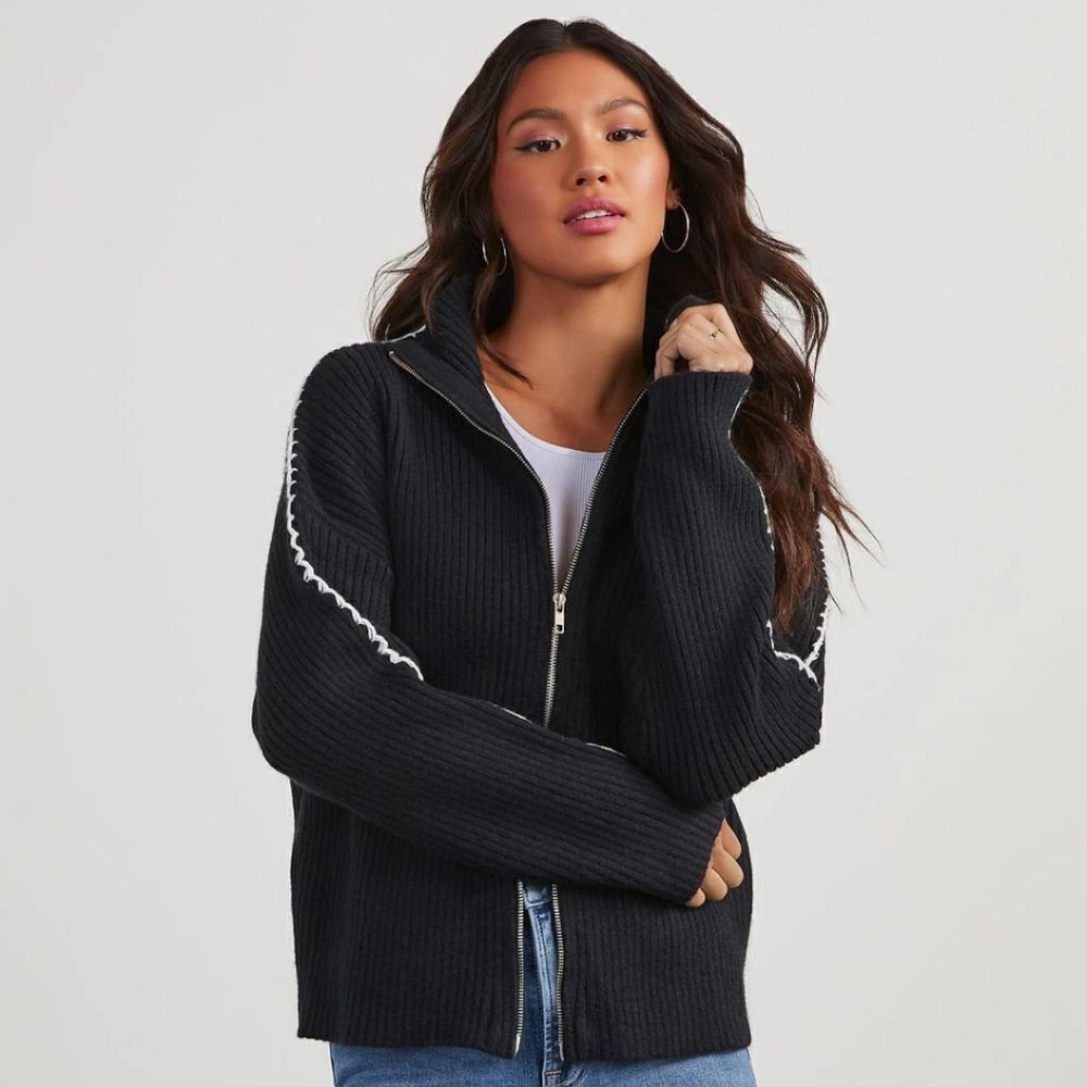 Zip Up Mock Neck Sweater
